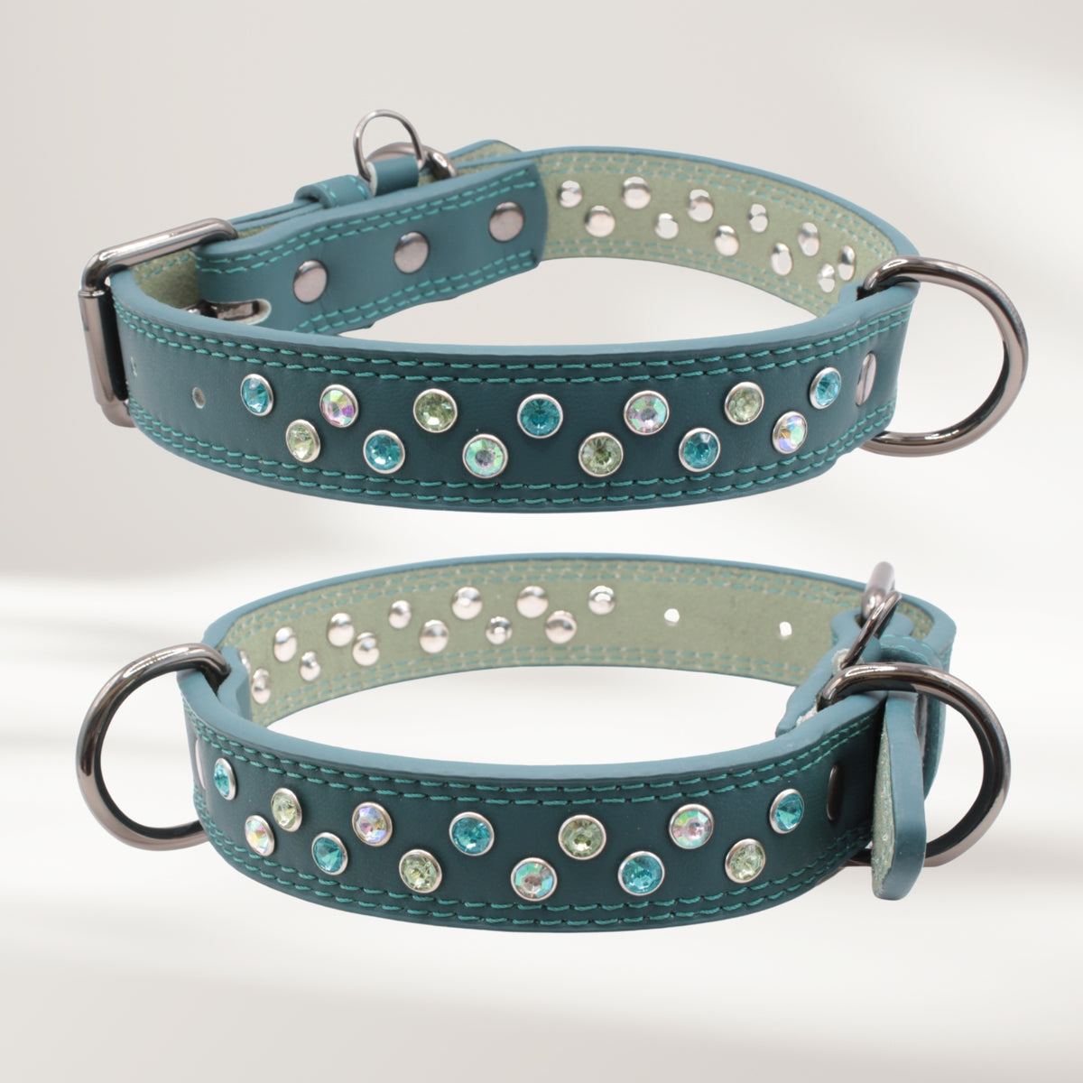 Halsband Leder petrol, Grösse L