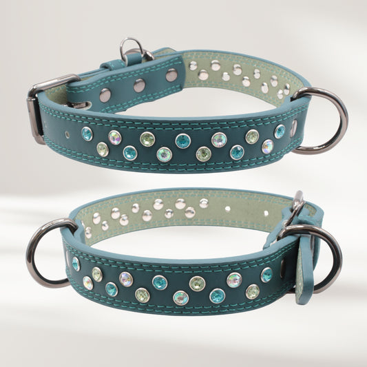 Halsband Leder petrol, Grösse L