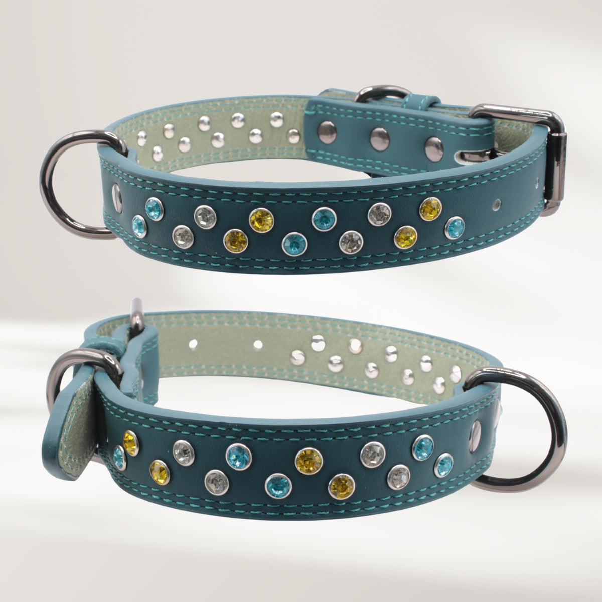 Halsband Leder petrol, Grösse L