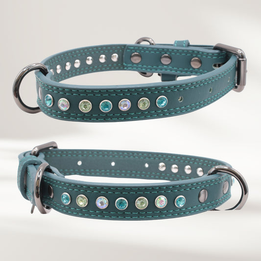 Halsband Leder petrol, Grösse M