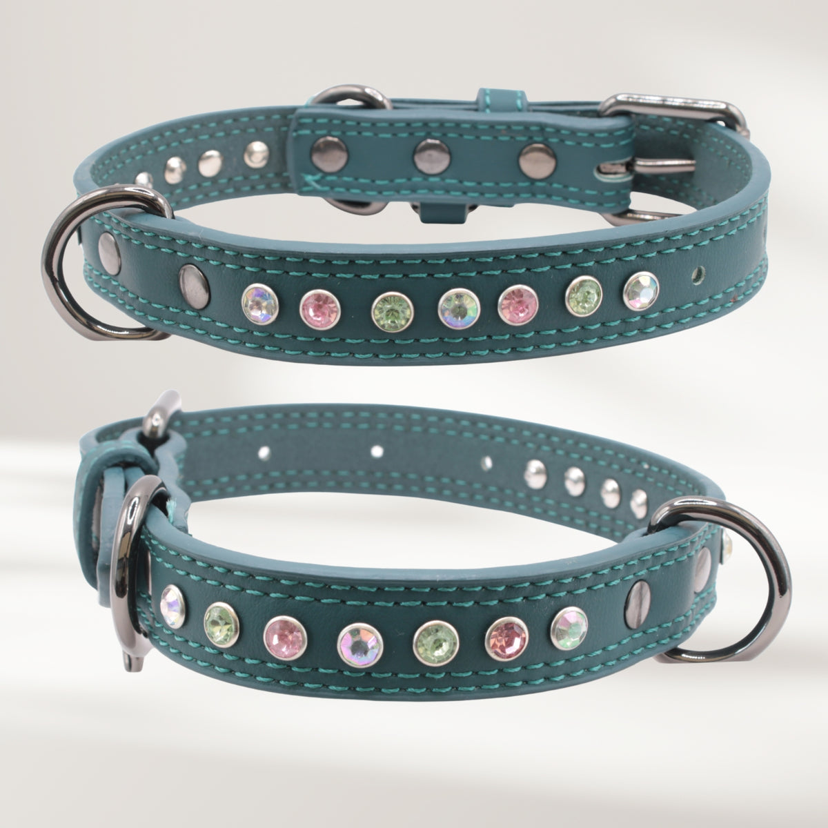 Halsband Leder petrol, Grösse M