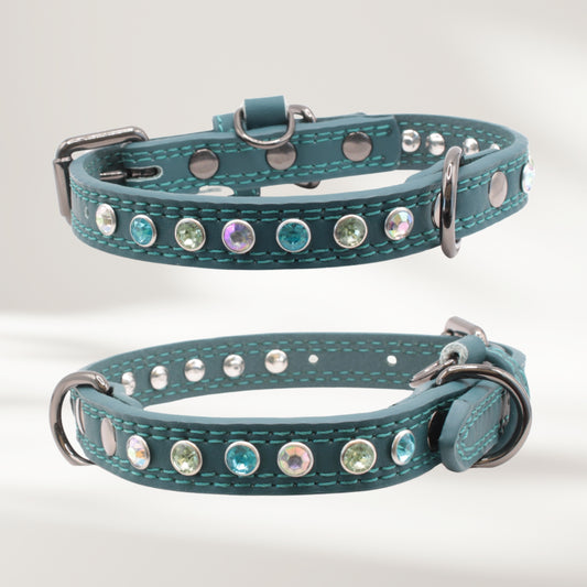 Halsband Leder petrol, Grösse S