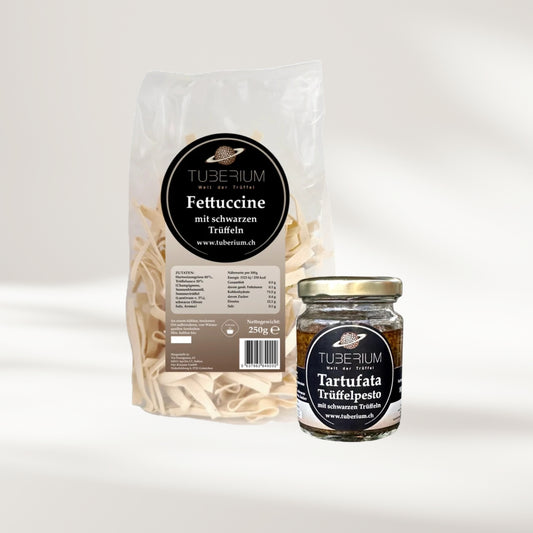 Pasta & Pesto-Geschenkset mit schwarzen Trüffeln